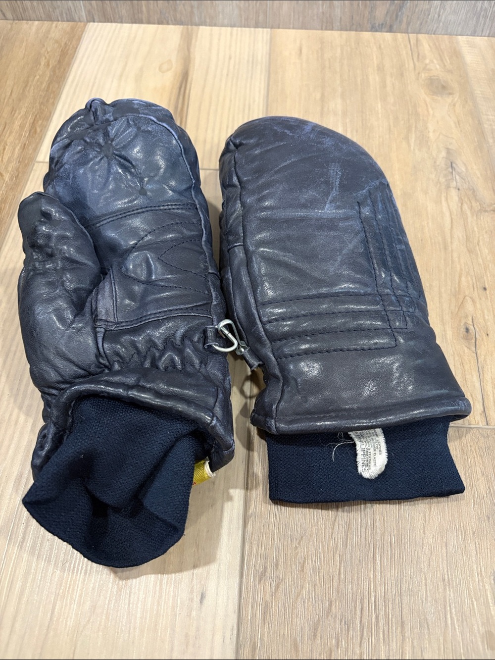 Kombi Down Black Leather Mittens with Knit Cuff - Men's Winter Gloves Medium